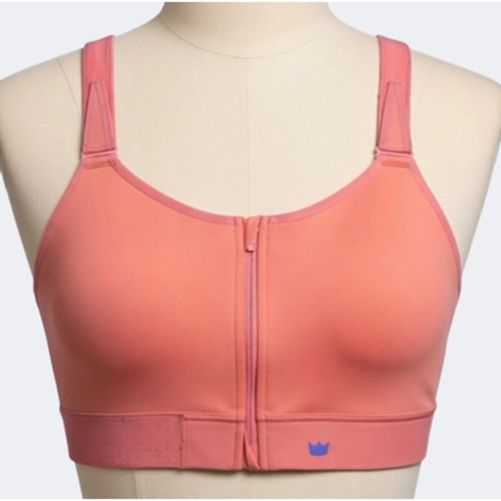 SHEFIT Flex Sports Bra 6Luxe Coral Zip Cinch Lift Adjustable Hook Loop Wash Bag